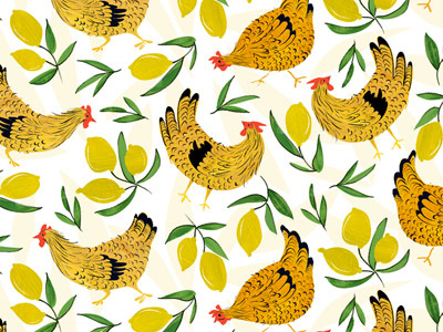 Sicilian Kitsch Pattern chickens illustration lemons pattern repeat sicilian