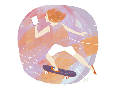 Reading & Skating... dangerous distracted illustration reading riding skateboard spot tablet tech woman