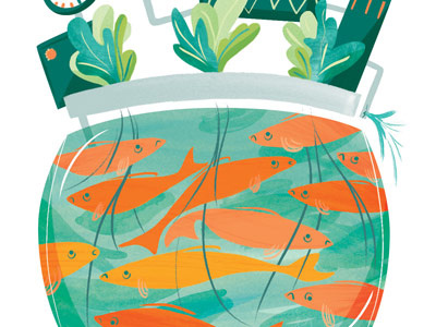 Illustration for Grid aquaponic editorial farm farming fish hydroponic illustration koi leak lettuce tank