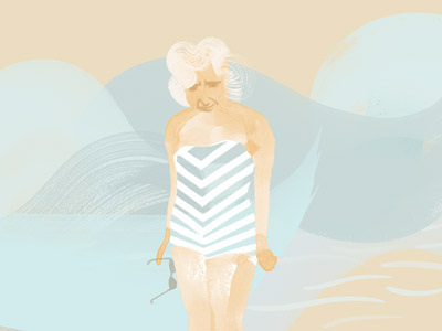 Woman on Beach #3 bathing suit beach elderly illustration ocean swim waves woman