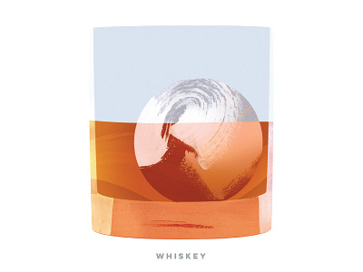 Whiskey on the Rocks cocktail glass happy hour high ball ice illustration sphere whiskey