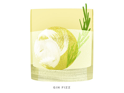 Gin Fizz bubbles carbonation cocktail gin glass happy hour herb high ball ice illustration rosemary sphere