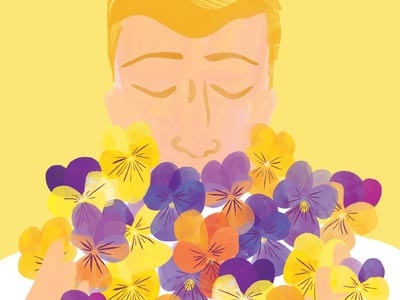 Spring flower illustration man season smell viola warm