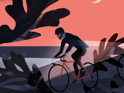 Shorter Days Are Here bike cyclist fall illustration leaves night oak