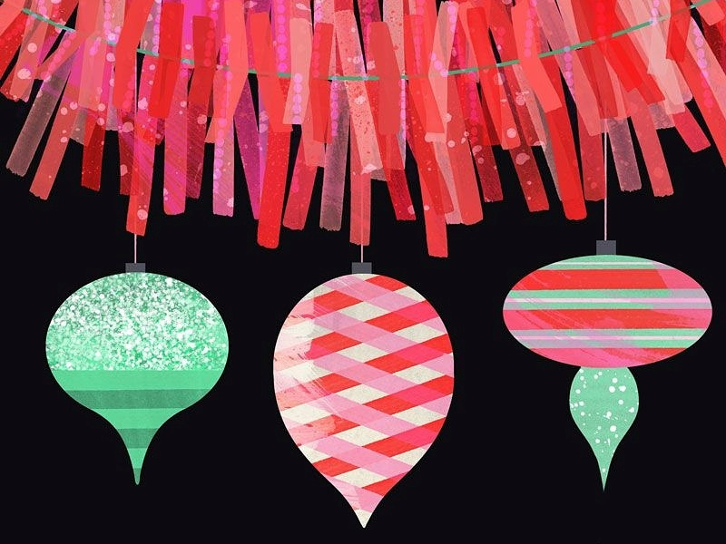 Christmas Ornaments retro garland tinsel ornament christmas illustration