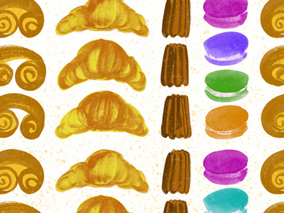 French Pastries, take two canele croissant french illustration macaron palmier pattern