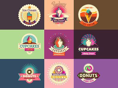 Ice cream retro stickers adobe donuts food free ieccream illustrator retro vector