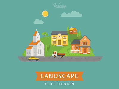 Landscape flat design flat free house landscape vector