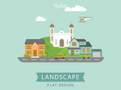 Landscape retro style flat free house landscape vector