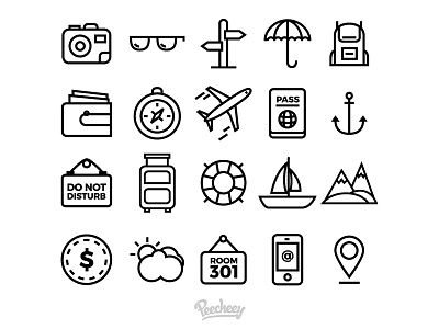 Set of simple travel icons adobe free icons simple style travel vector