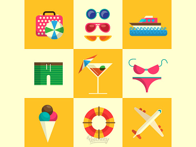 Summer icons beach free vector icon summer travel vacation vector