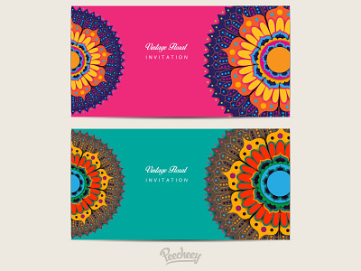Mandala designed invitations color design floral free vector illustrator mandala mosaic vector