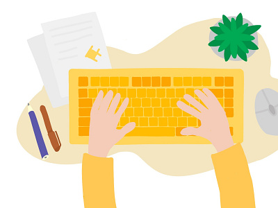 How to Type Faster? art article blog design digital digital art flat green hands illustration logo minimalism minimalistic productive productivity typing useful user vector yellow