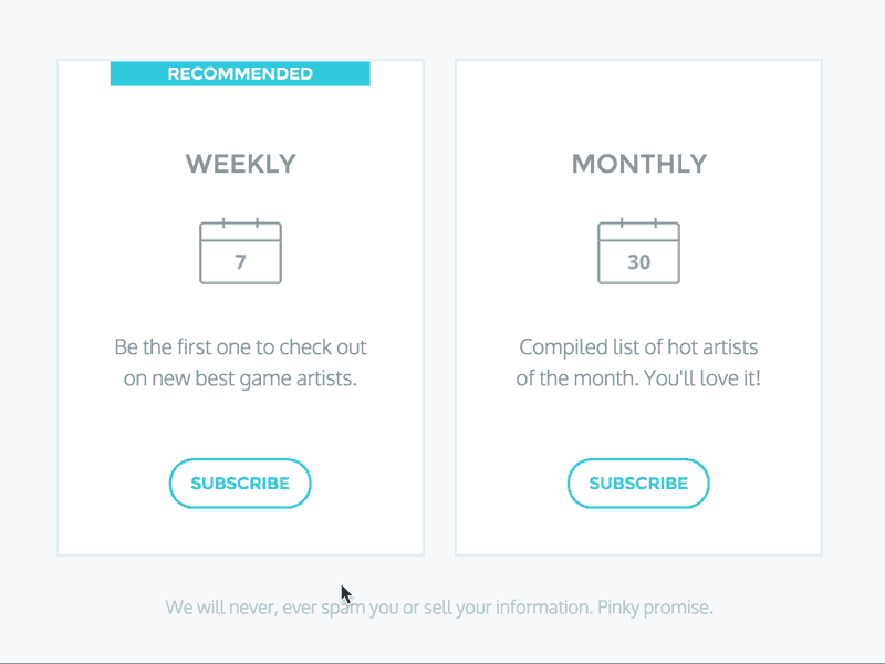 Weekly and Monthly Subscribe ui ux web