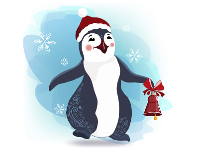 The penguin is waiting for a holiday illustration