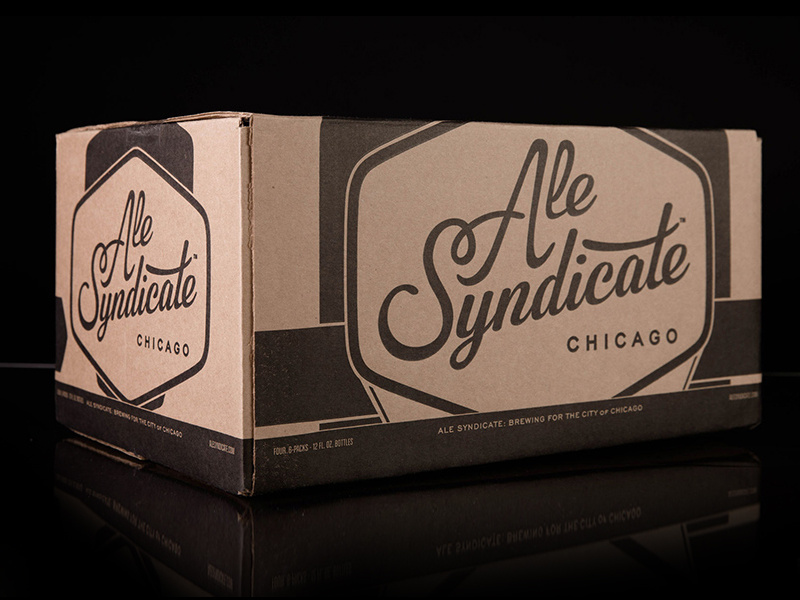 Ale Syndicate Case craft beer box packaging case black and white kraft chicago script
