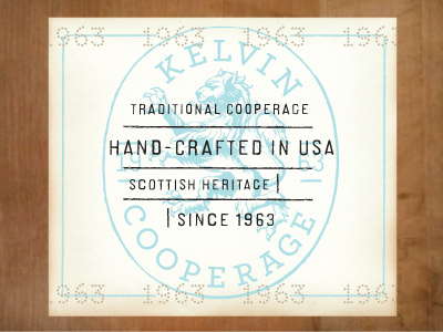 Kelvin Cooperage brochure identity label lion logo wood