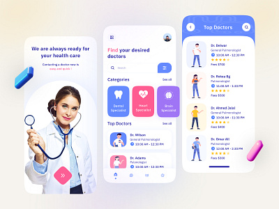 Medical Mobile App app app design clinic doctor doctor app health hospital medical medical app medicine minimal mobile app mobile ui sajon ui ux