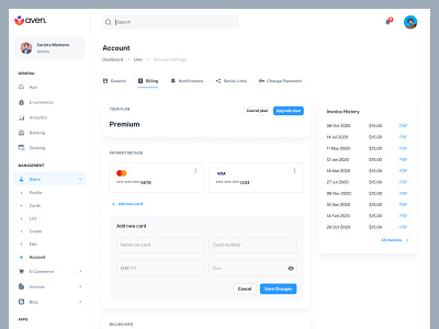 User account billing and payment settings account admin plan adminplan analitycs billing card design dashboard dashboard ui design dashboardui design minimal payment subscription ui user
