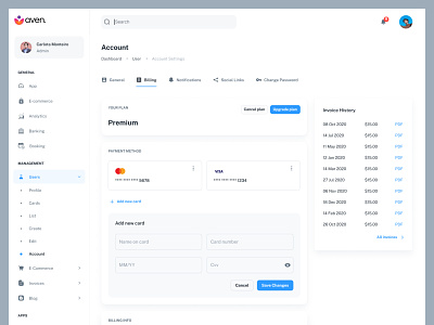 User account billing and payment settings