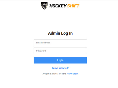 Login Screen for HockeyShift baseball basketball football hockey lacrosse soccer