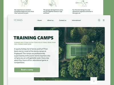 Tennis Camp Website camp court design english green landing online site sport sports tennis train training trend trendy ui ux web webdesign website