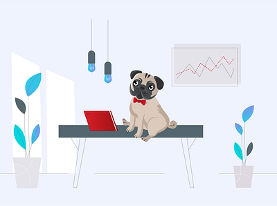 Dog in the office 2d 2d animation design flat illustration vector web