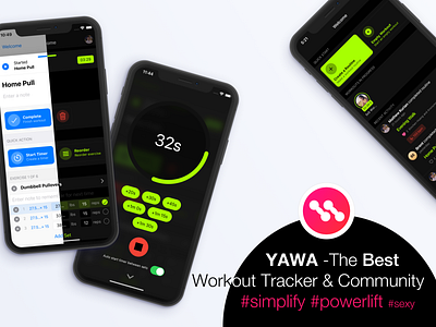 YAWA: Gym Workout Tracker Community Log crossfit dark feed fitness friends health healthcare larry powerlifting reps sexy sketch social thor typography workout workout app workout tracker workouts