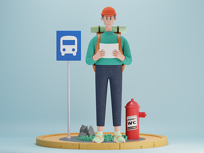 3D character : Waiting for the bus