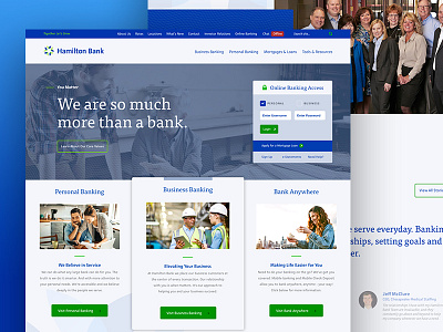 Hamilton Bank Website Update bank website blue finance green homepage mockup ui ux web design wordpress