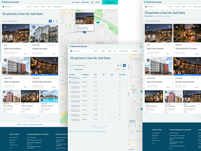 My Renters Guide - Search Results Toggle blue card cards filter filtering google map green maps property search real estate responsive search results ui ux design user interface ux web design