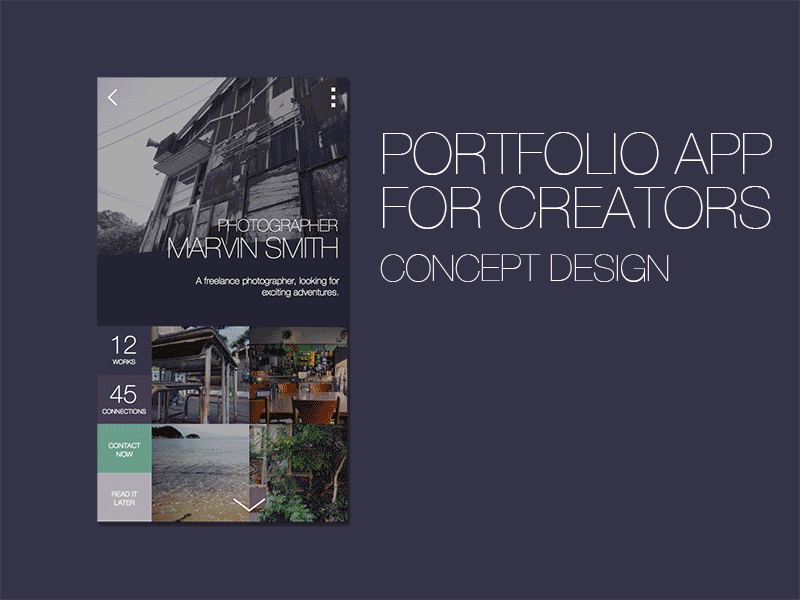 Portfolio app for creators concept design animation ios ui design