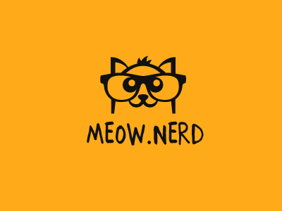 Meow.nerd Logo branding cat cute designer glasses graphic hipster kitten lines logo meow nerd