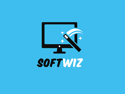 Softwiz Logo blue computer design graphic it logo magic startup support tech wand wizard