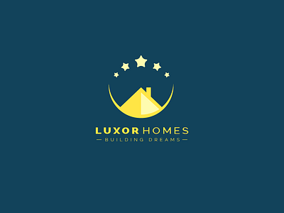 Luxor Homes Logo blue design dream flat gold graphic home logo minimal pyramid star yellow