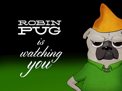 Robin Pug is watching you characters dog drawing illustration personal pug