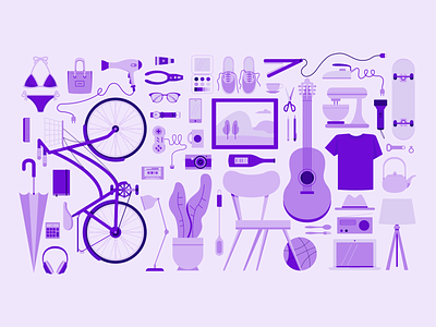 things in the house ball beauty bicycle book camera clock clothing glasses guitar house illustration inspiration joystick laptop mug music skate square thing things