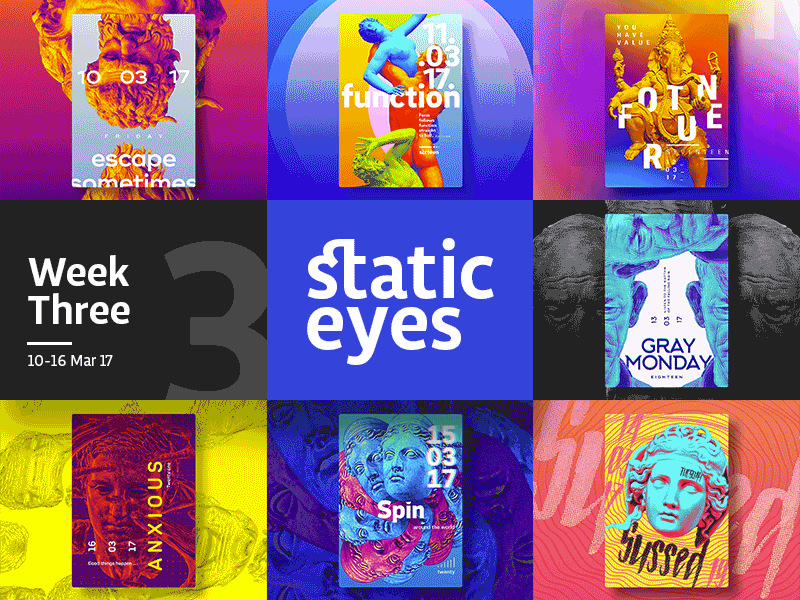 ☝ static eyes☝ #03 • Week Collection 2017 brazil colours design duotone freelance gradient portfolio poster sculpture type typography