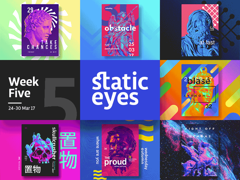 ☝ static eyes☝ #05 • Week Collection 2017 brazil colours design duotone freelance gradient portfolio poster sculpture type typography