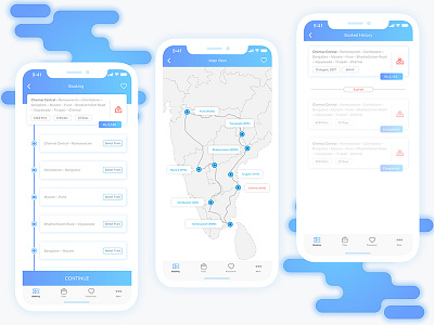 CJT Booking And Map Screen blue booking circulat eticket indian map minimal modern sketch ticket train travelling