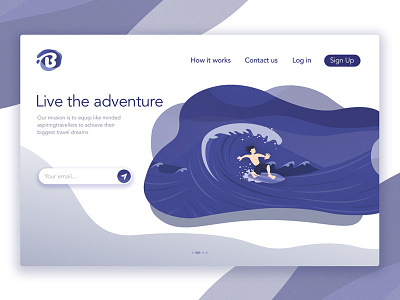Header Illustration For Blotch - Adventure blue boy character header illustration landing noise sea surfing texture waves website