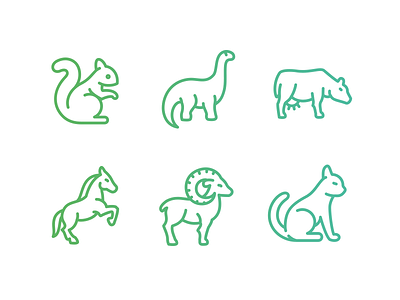 Unigrid animals ai animals cat cow dinosaur goat horse icojam icons squirrel stroke vector