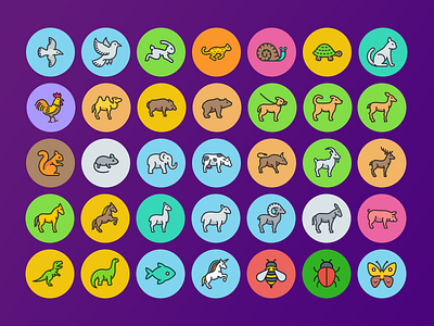 Unigrid Flat Animals animals cow deer dog elephant flat icojam icons stroke unicorn unigrid vector