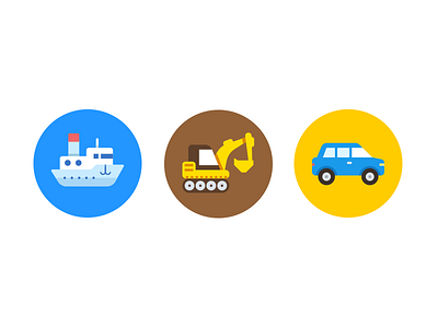 Transport and vehicles car digger excavator flat icojam icons ship transport vector vehicles