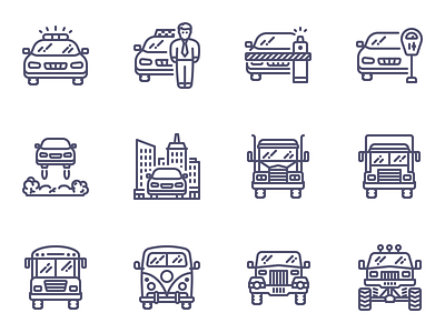 Unigrid transport icons bus car icojam icons outline parking taxi transport truck unigrid van vector