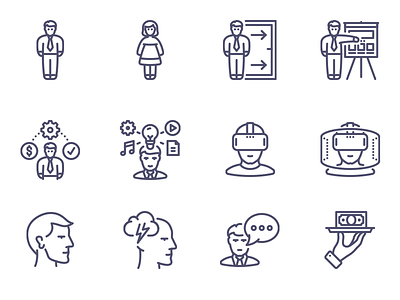 People icons brain creative icojam icons mind outline people personnel storm unigrid vector vr
