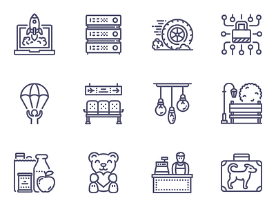 3000 Unigrid icons grocery icojam icons launch outline parachute server teddy unigrid vector wheel