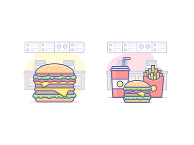 Om nom nom burger flat food french fries hamburger icojam icons illustration restaurant soda vector