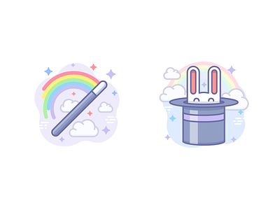 Abracadabra abracadabra clouds flat hat icojam icons illustration magic rabbit rainbow vector wand