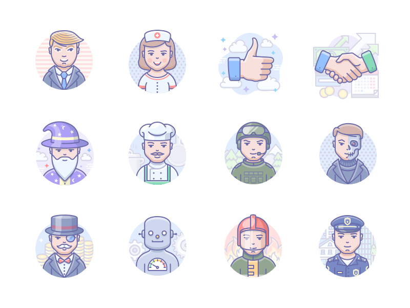 Scenarium people icons terminator wizard trump people avatar face illustration vector icons scenarium icojam